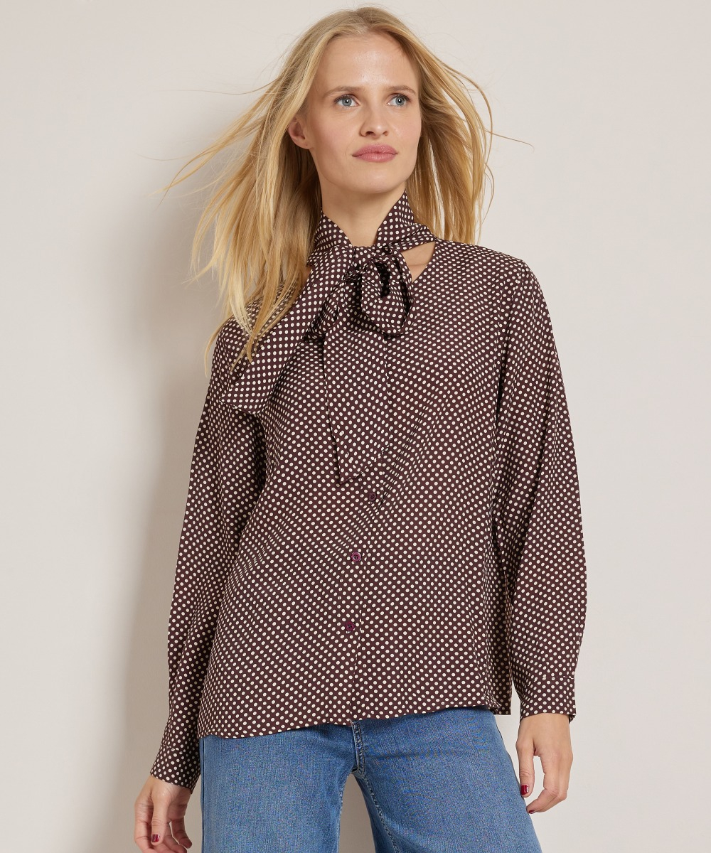 stippenprint blouse met strikkraag