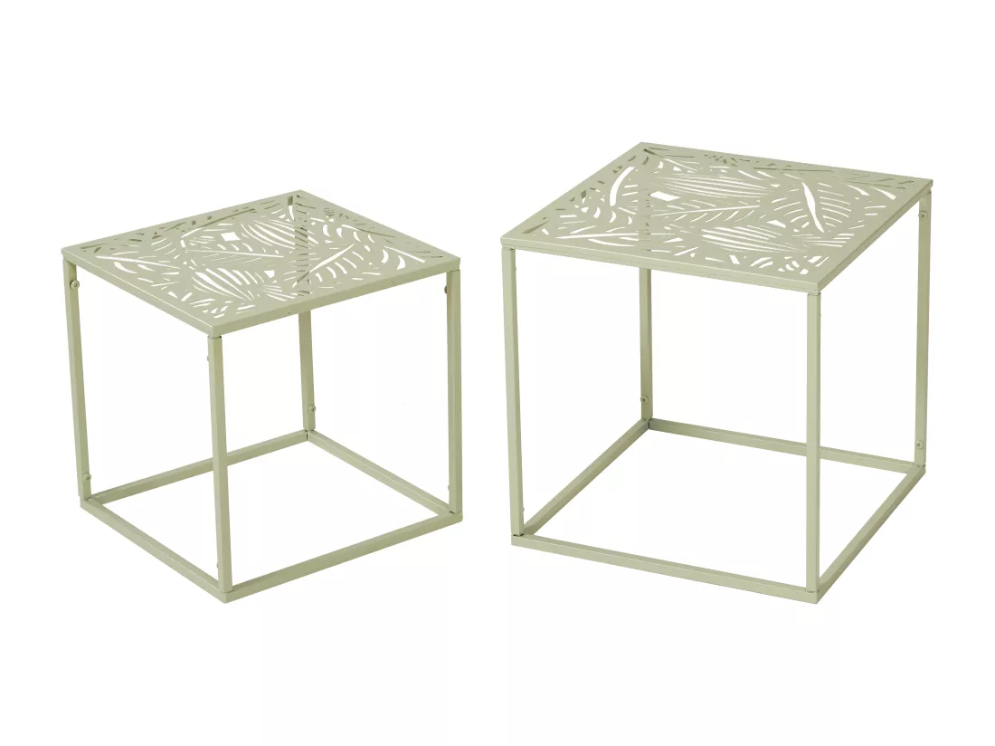 Lot de 2 tables basses de jardin en métal - Vert amande - MILAYA de MYLIA