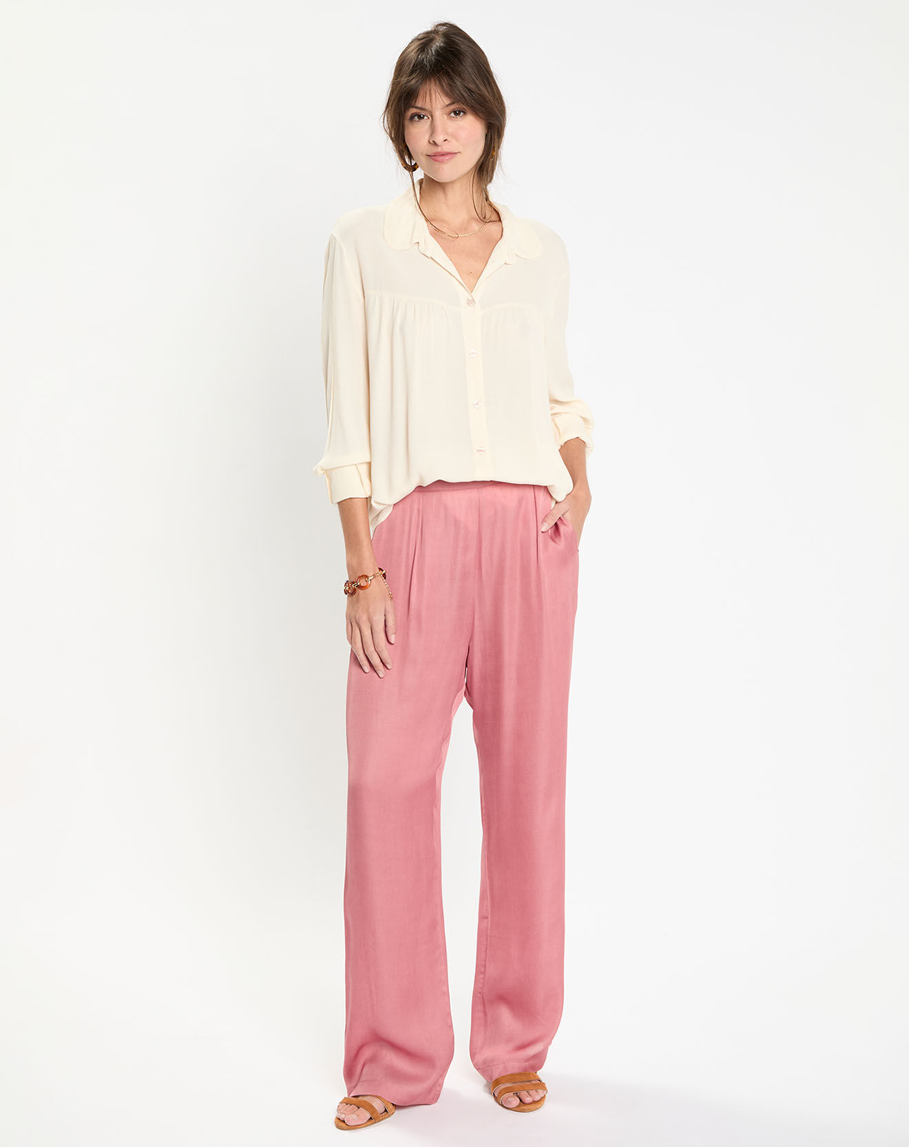 Lauren Vidal Pantalon satiné Soon rose