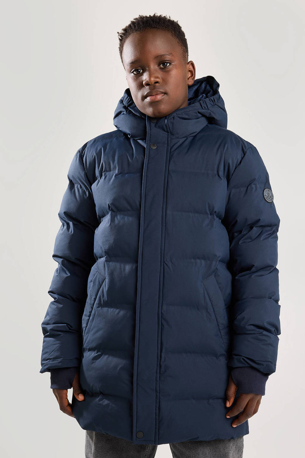 gewatteerde winterjas donkerblauw