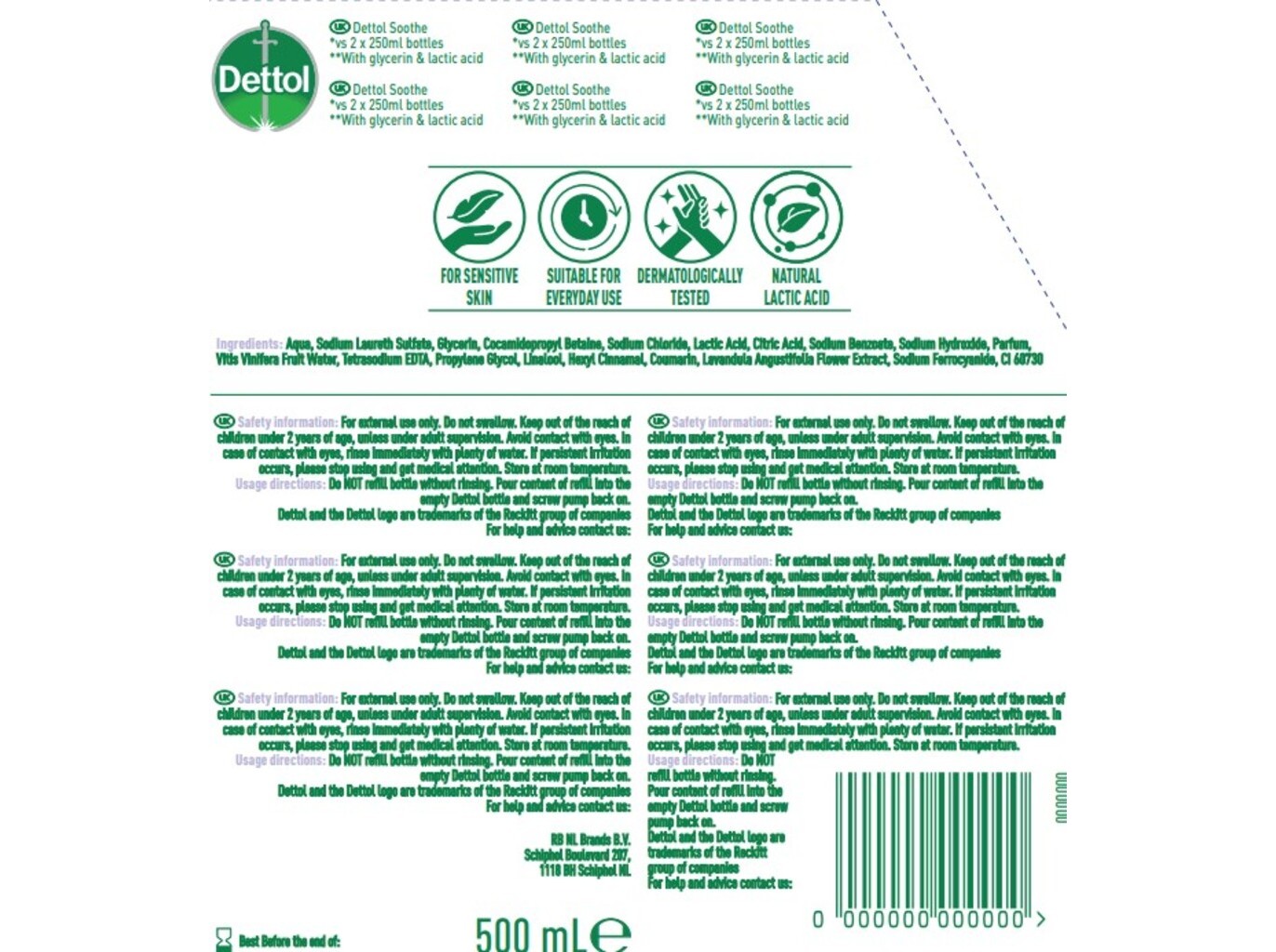 SABONETE LÍQUIDO DETTOL LAVANDA ECO PACK 500ML