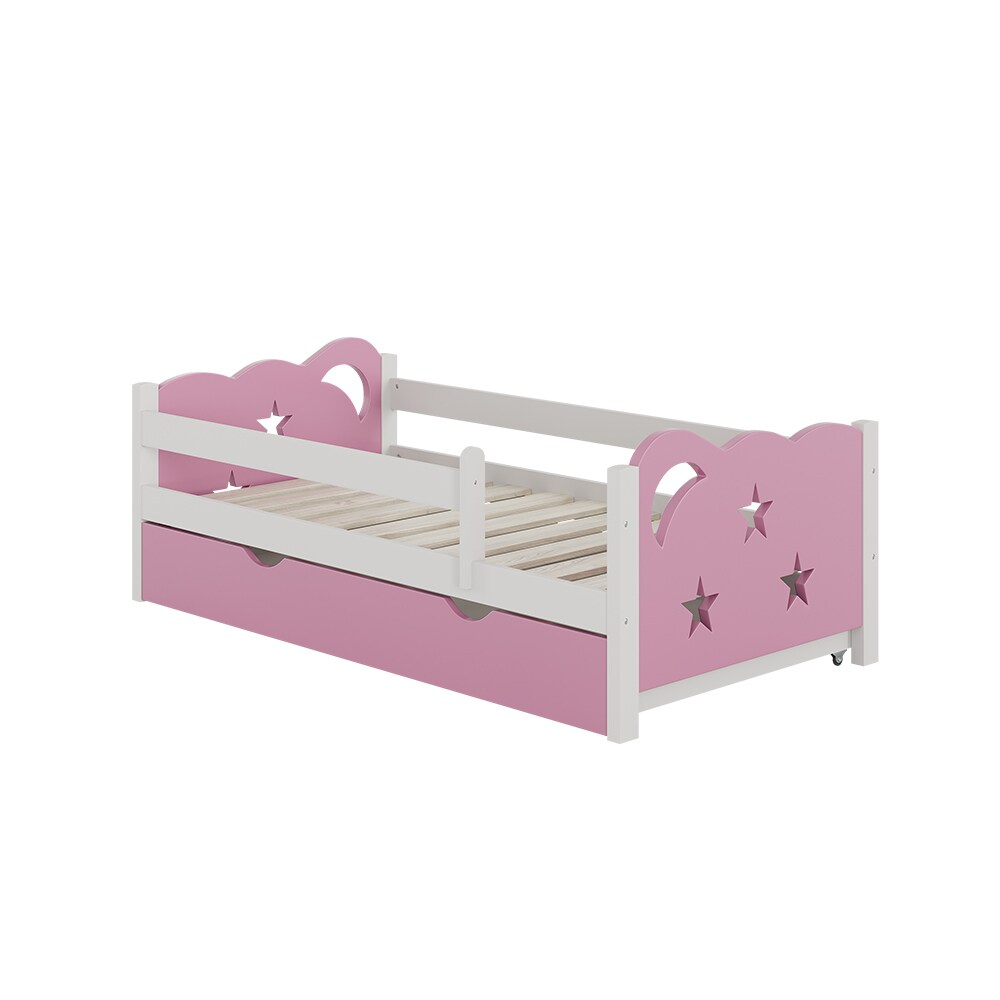 VitaliSpa Kinderbett Einzelbett Juniorbett Jessica Weiß Pink 140x70 cm modern Kinderzimmer Bett Bettschublade Rausfallschutz