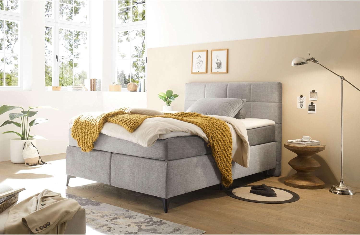 Stella Trading NAVARRA 6 Boxspringbett 140x200, Silber - Bequemes Doppelbett mit 7-Zonen-Federkern Matratze & Kaltschaum Topper - 143 x 113 x 210 cm (B/H/T)