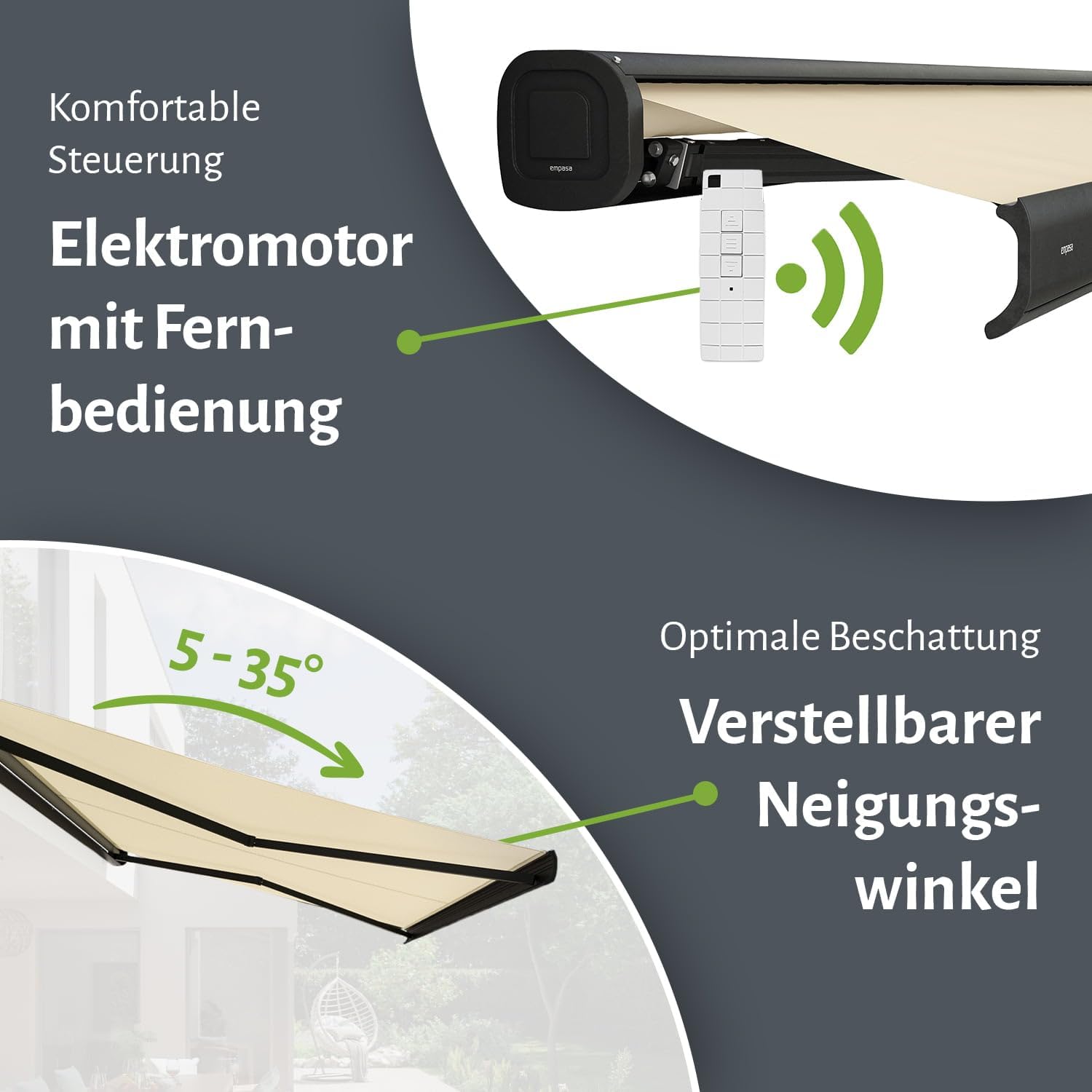 empasa Elektrische Kassettenmarkise 'Classic' Gelenkarmmarkise Markise Sonnenmarkise Sonnenschutz, komplett vormontiert, in verschiedenen Größen und Farben
