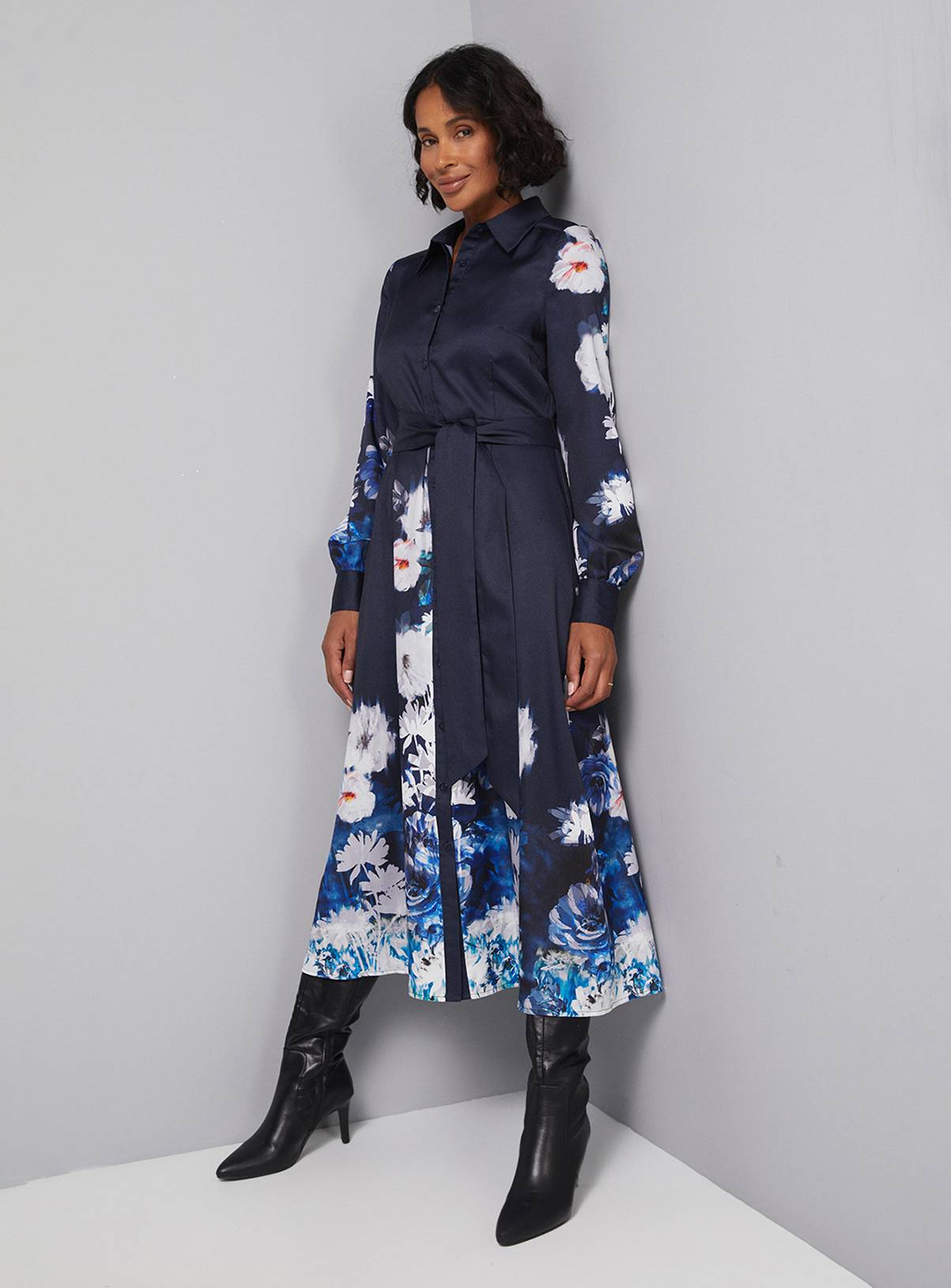 Wallis Robe Chemise Midi Florale à Dos Noué