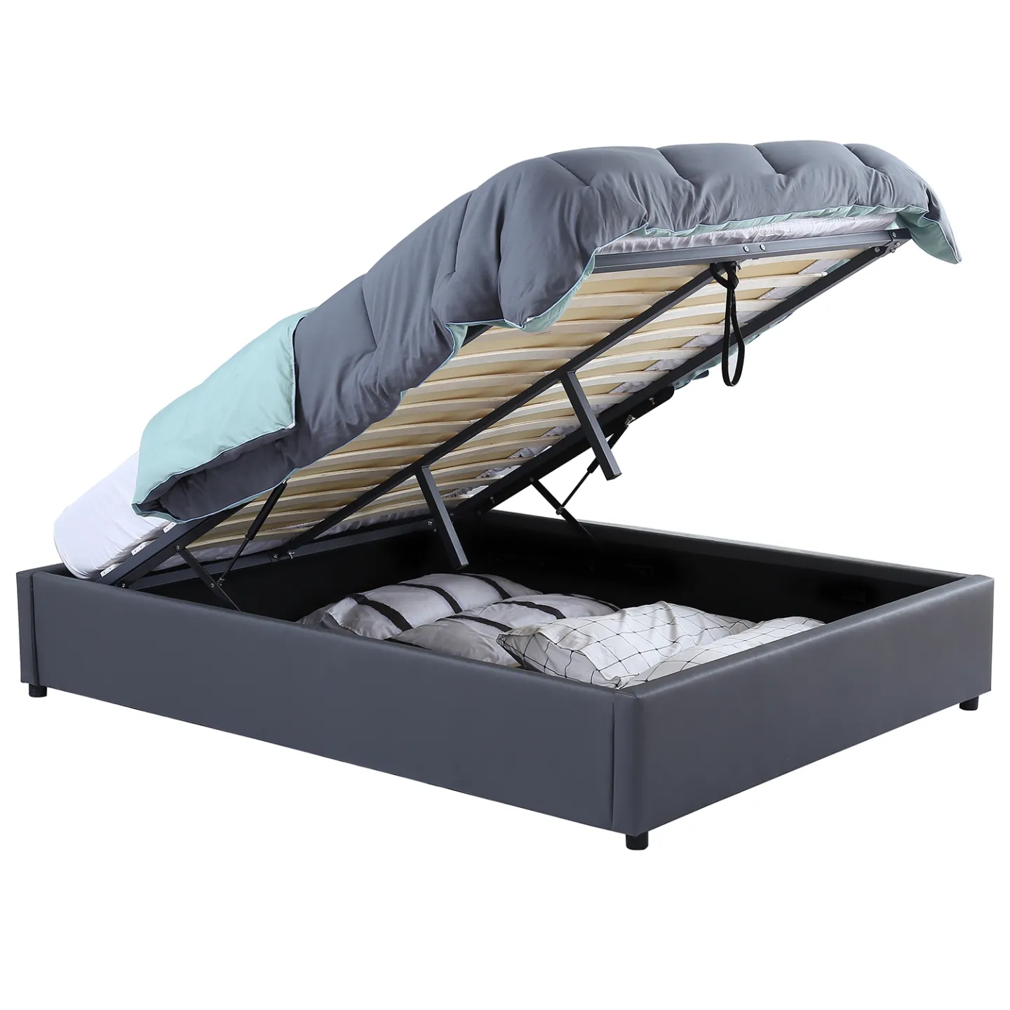 Lit coffre double MIAMI avec sommier 160 x 200 cm PVC gris
