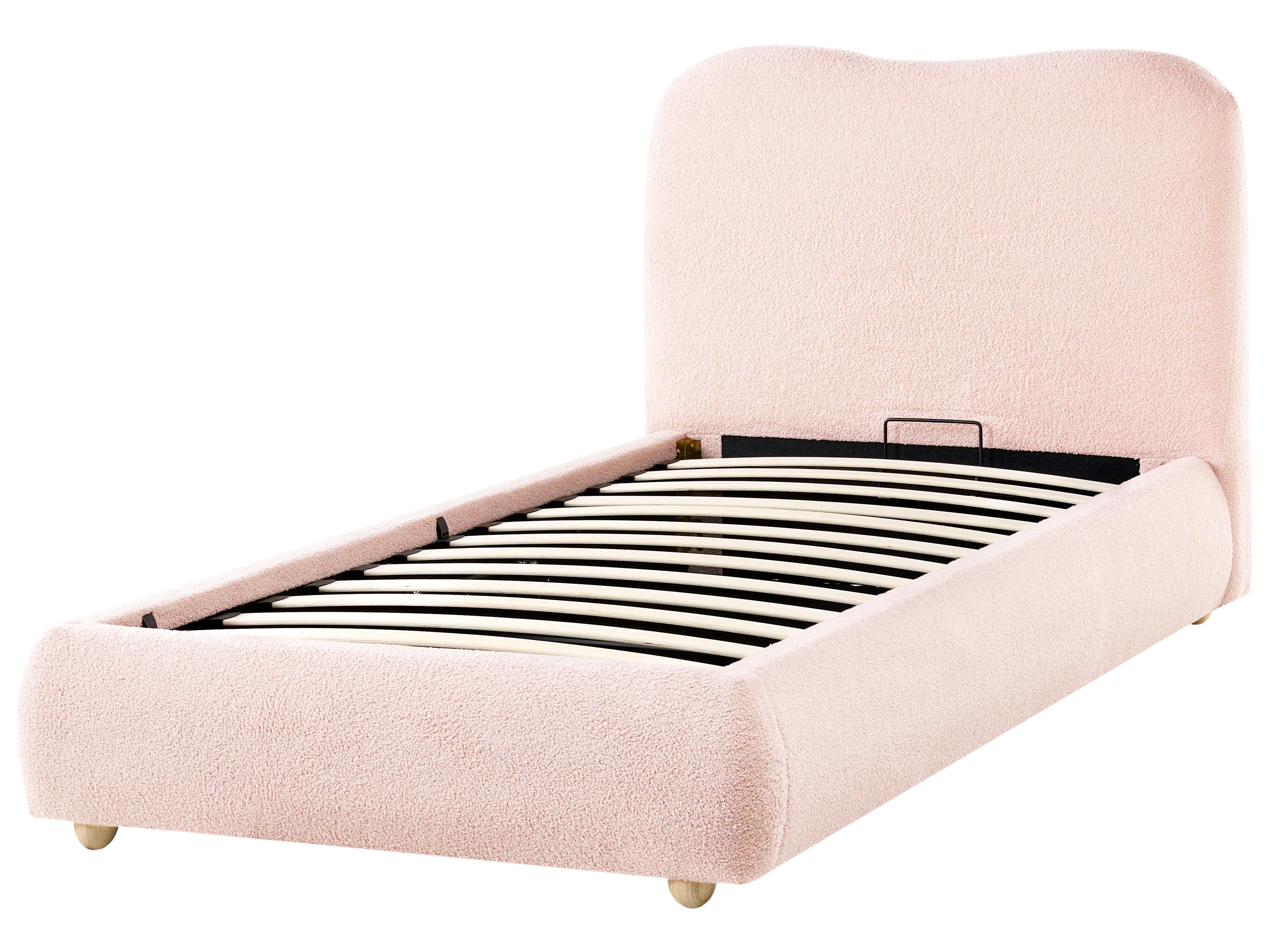 Bed met opbergruimte Bouclé BLAGNAC 90 x 200 cm Roze