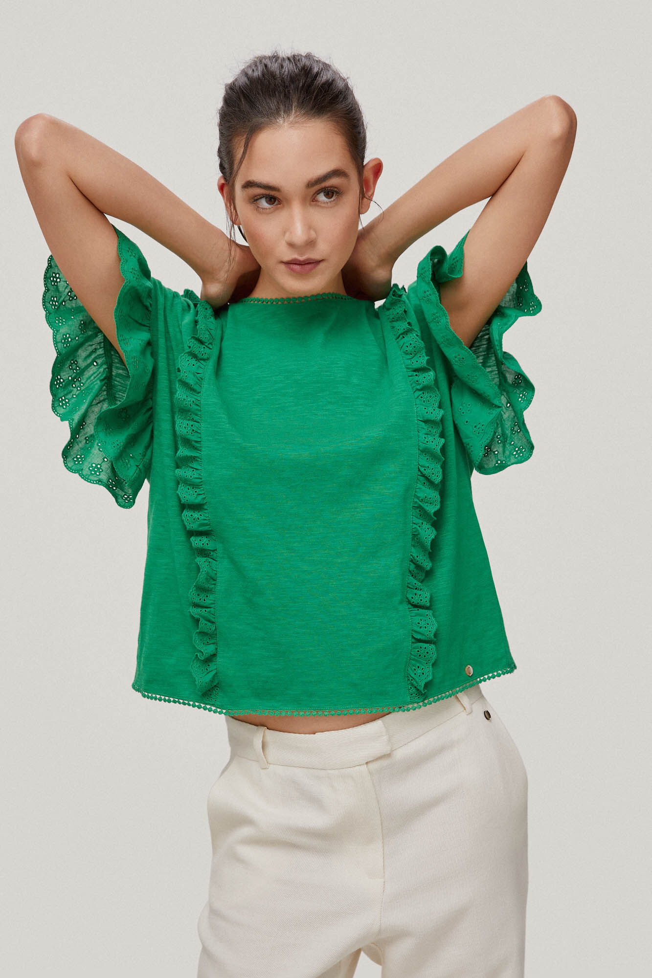 Camiseta com babados - Verde