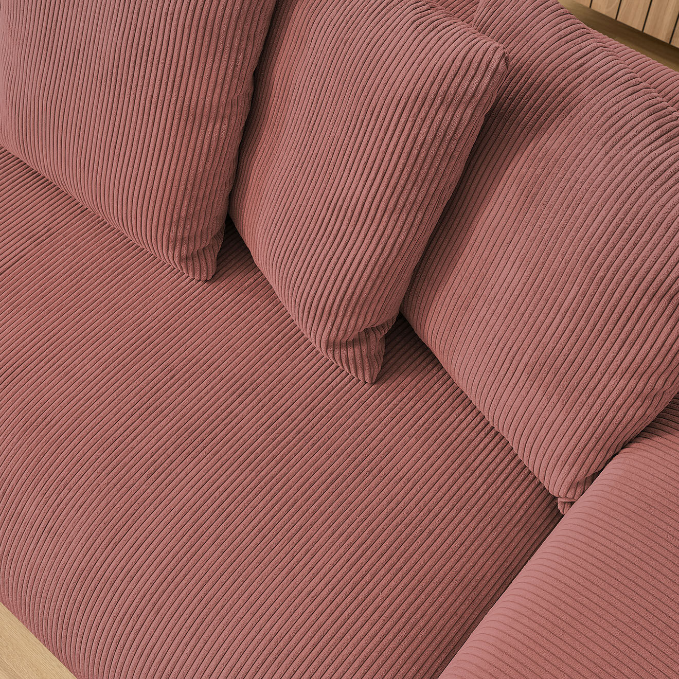 Bobochic Canapé droit fixe 3 places ultra moelleux voltaire velours côtelé rose - 280x124x75 cm
