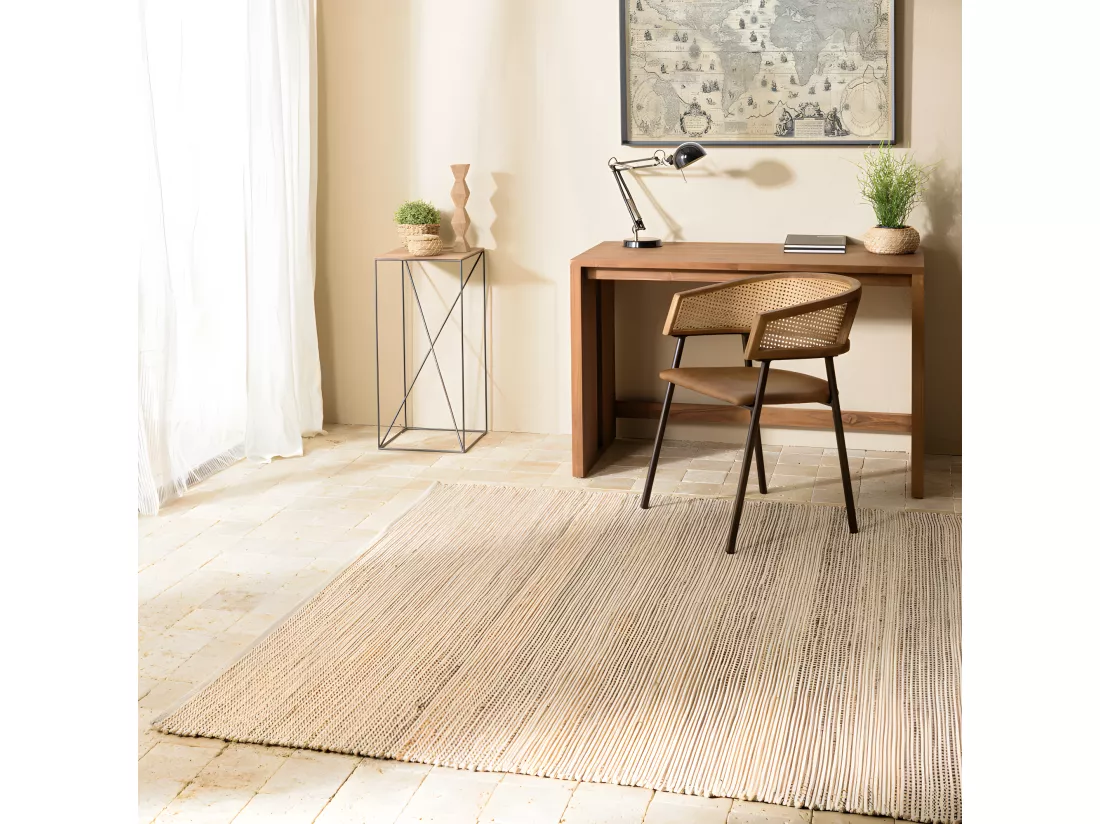 QUENTIN - Tapis rect. 160x230cm jute et coton couleur sable/ivoire/noir