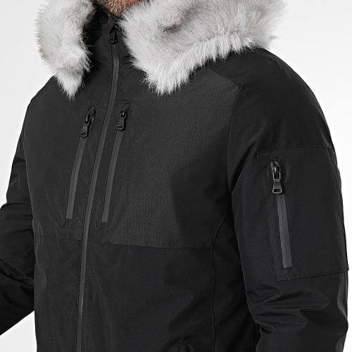 Parka Capuche Bimatière Avec Fourrure Grise 0078 Noir