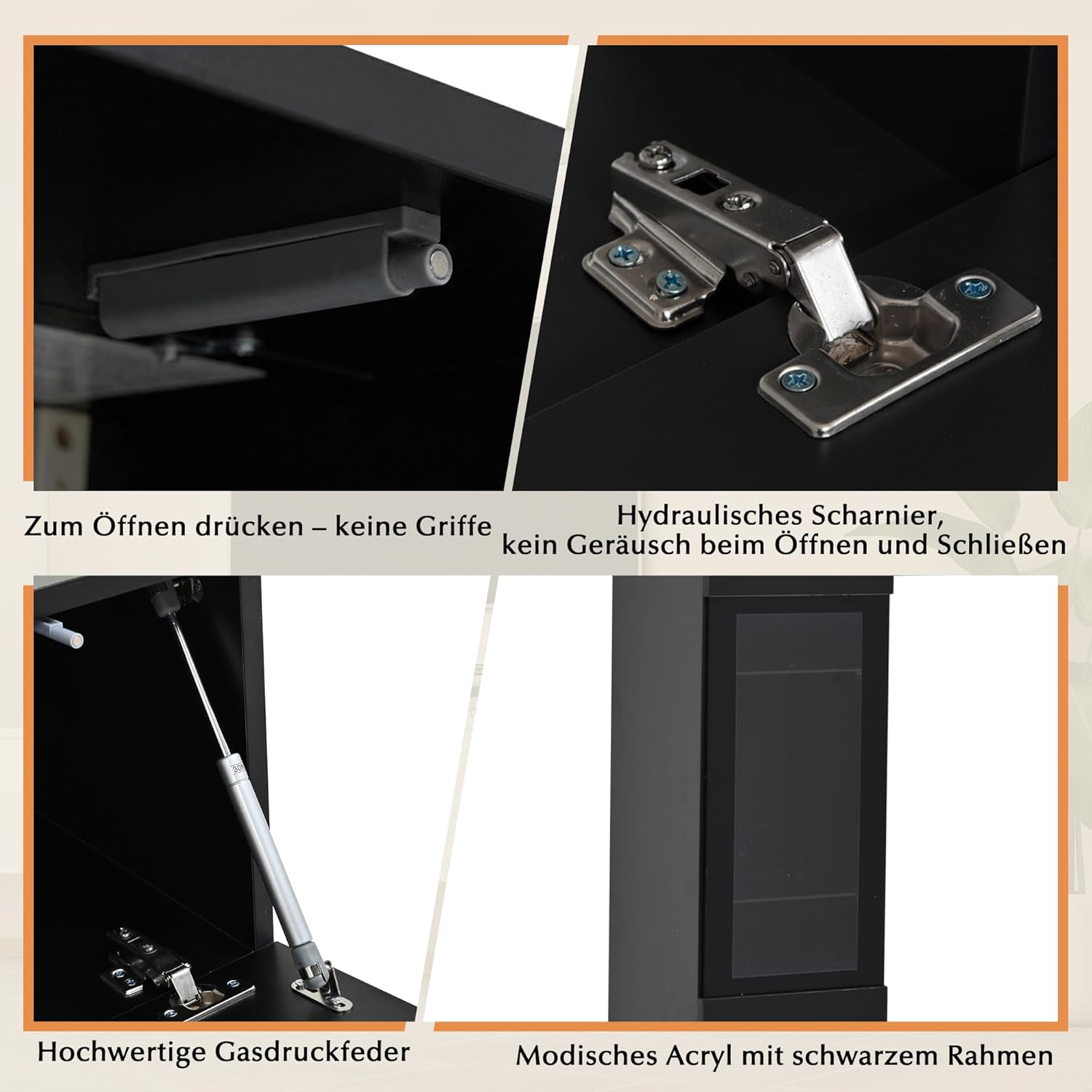 Wiuzo TV Wohnwand Set 3-teilig LED Beleuchtung Hochglanz Schwarz Wohnzimmer Möbel Set Frontale Wohnwand Schwarz 1 x TV Schrank, 1 x Wohnzimmer Vitrine, 1 x Hängeregal, TV bis 80'