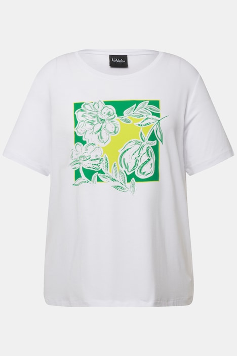 T-Shirt, Blume, Ziersteine, Rundhals, Halbarm