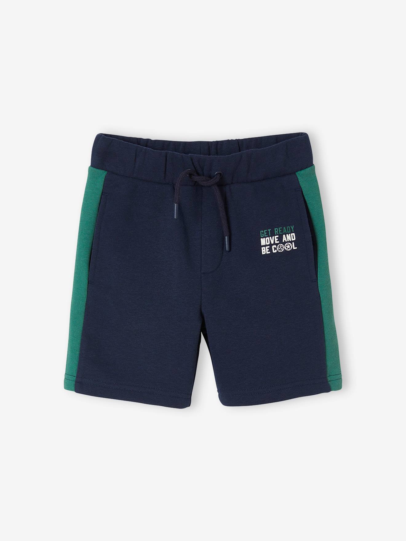 Bermuda esportiva lisa azul-escura para meninos com estampas