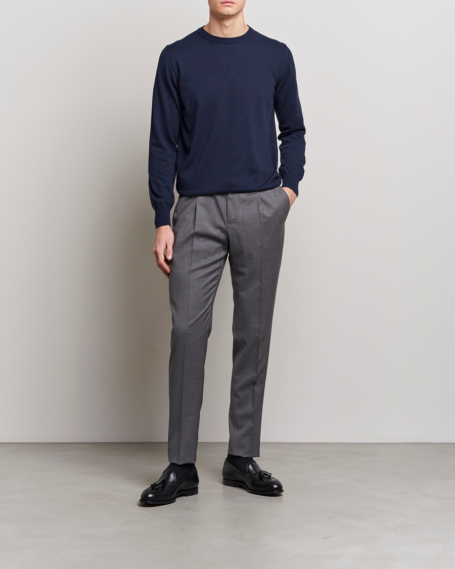 Canali Cotton Crew Neck Pullover Navy