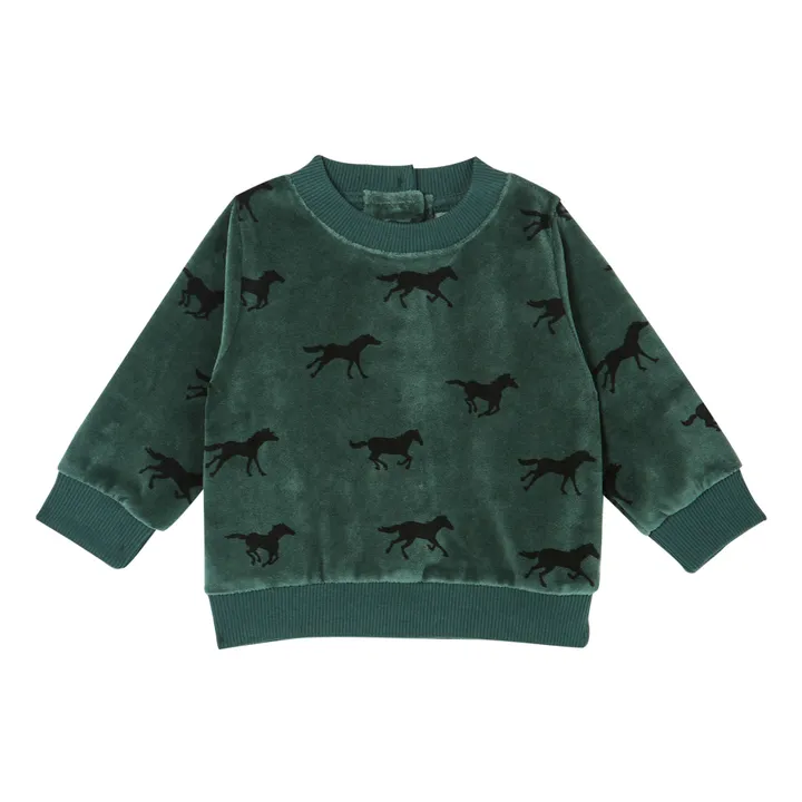 Emile et Ida Sweat Velours Chevaux | Vert