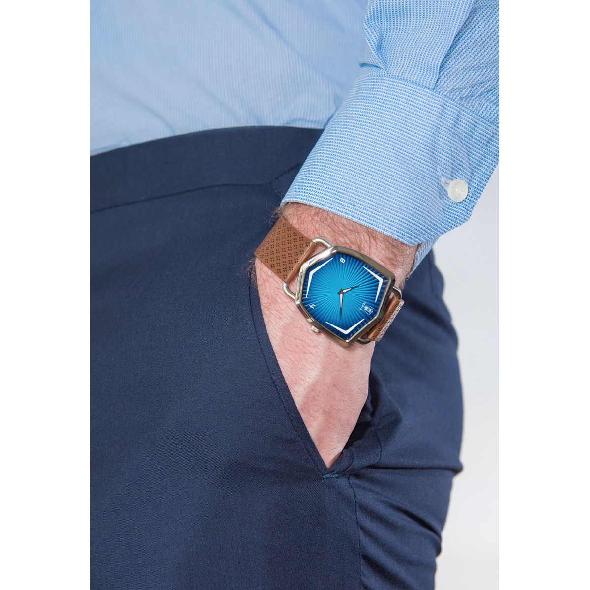 Blue Ocean - Cuir Marron Piqué