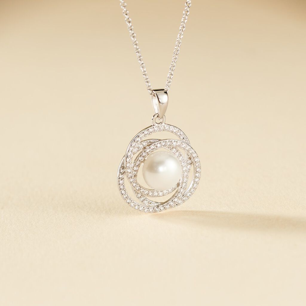 Collier Matilda Argent Blanc Perle De Culture Et Oxyde De Zirconium