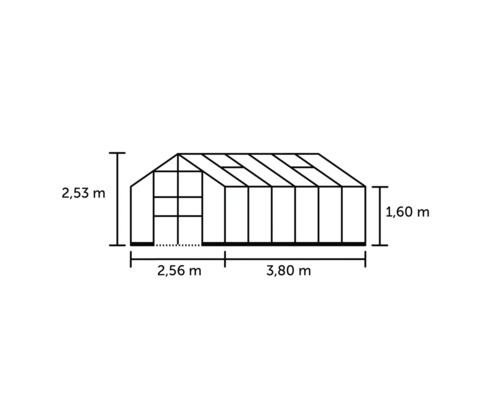 Halls Blockley 812 kas, 3 mm veiligheidsglas met fundering, 256 x 380 cm, zwart