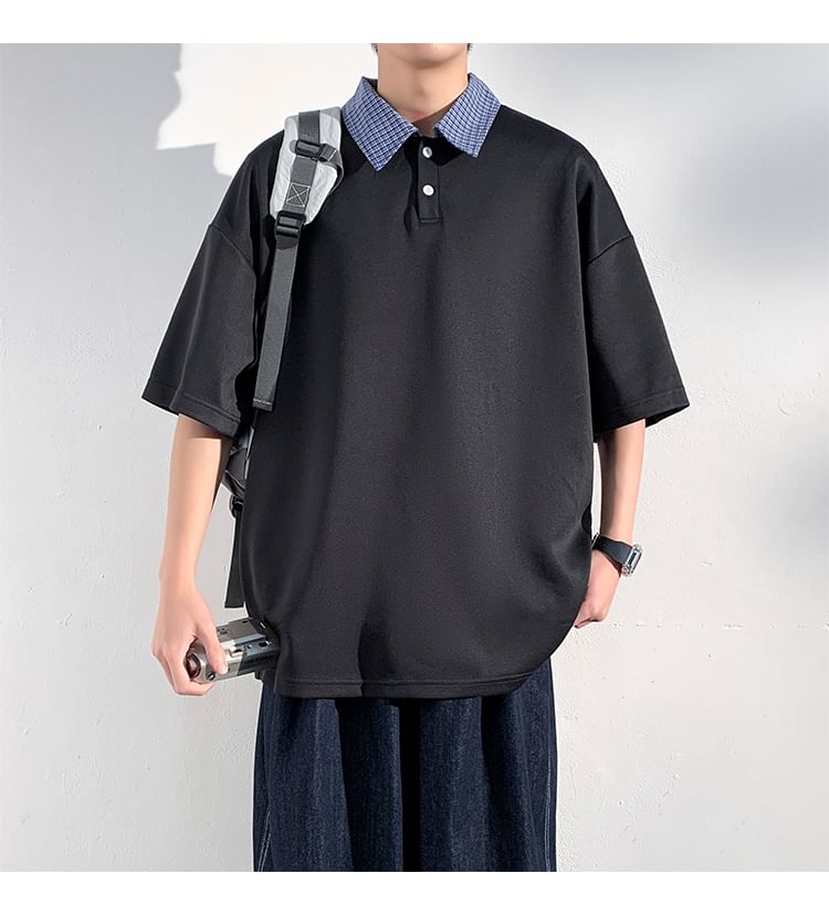 AXEN - Mock tweedelig poloshirt met korte mouwen en geruite kraag