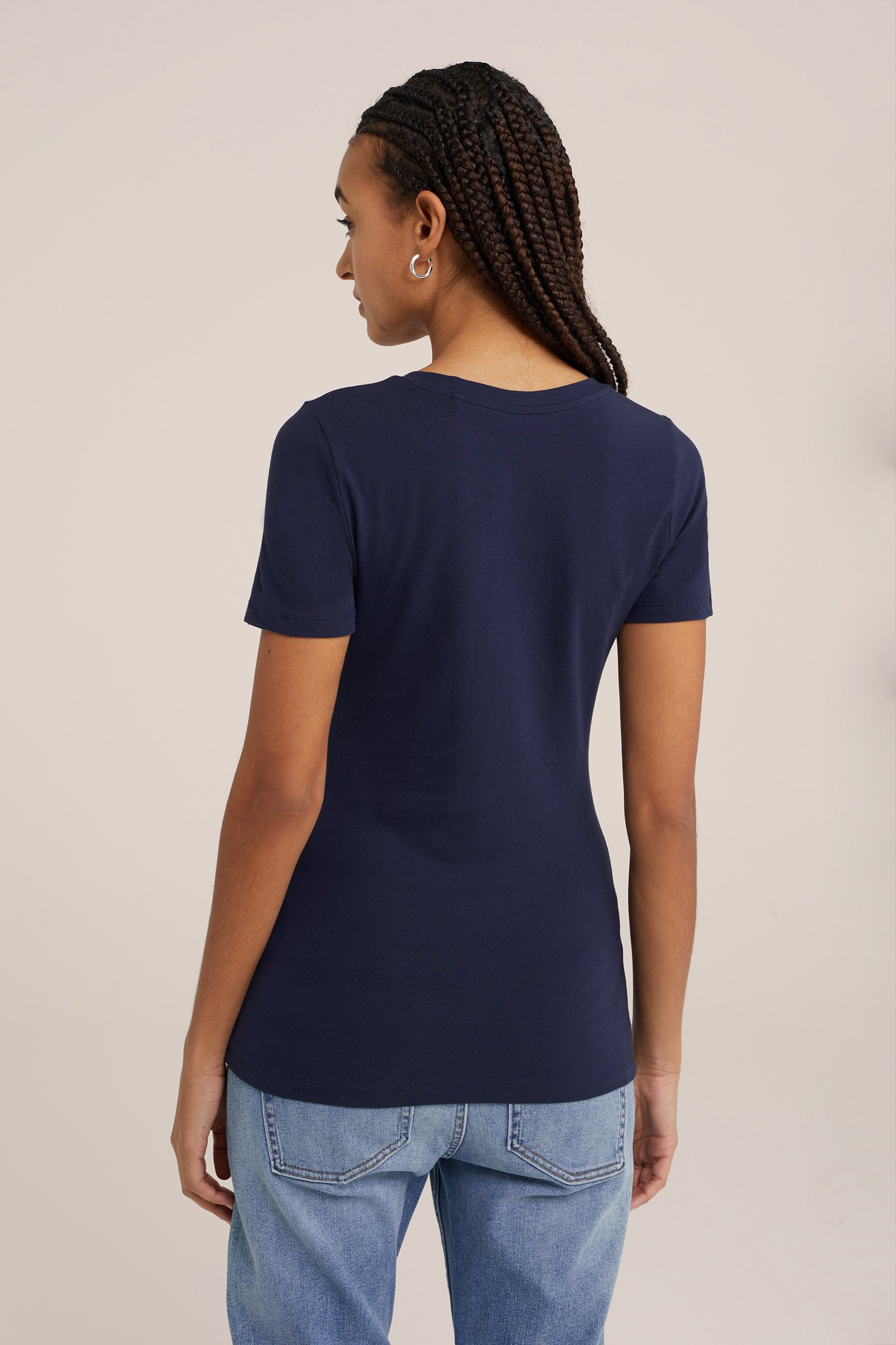 T-shirt met V-hals WE Fashion Donkerblauw
