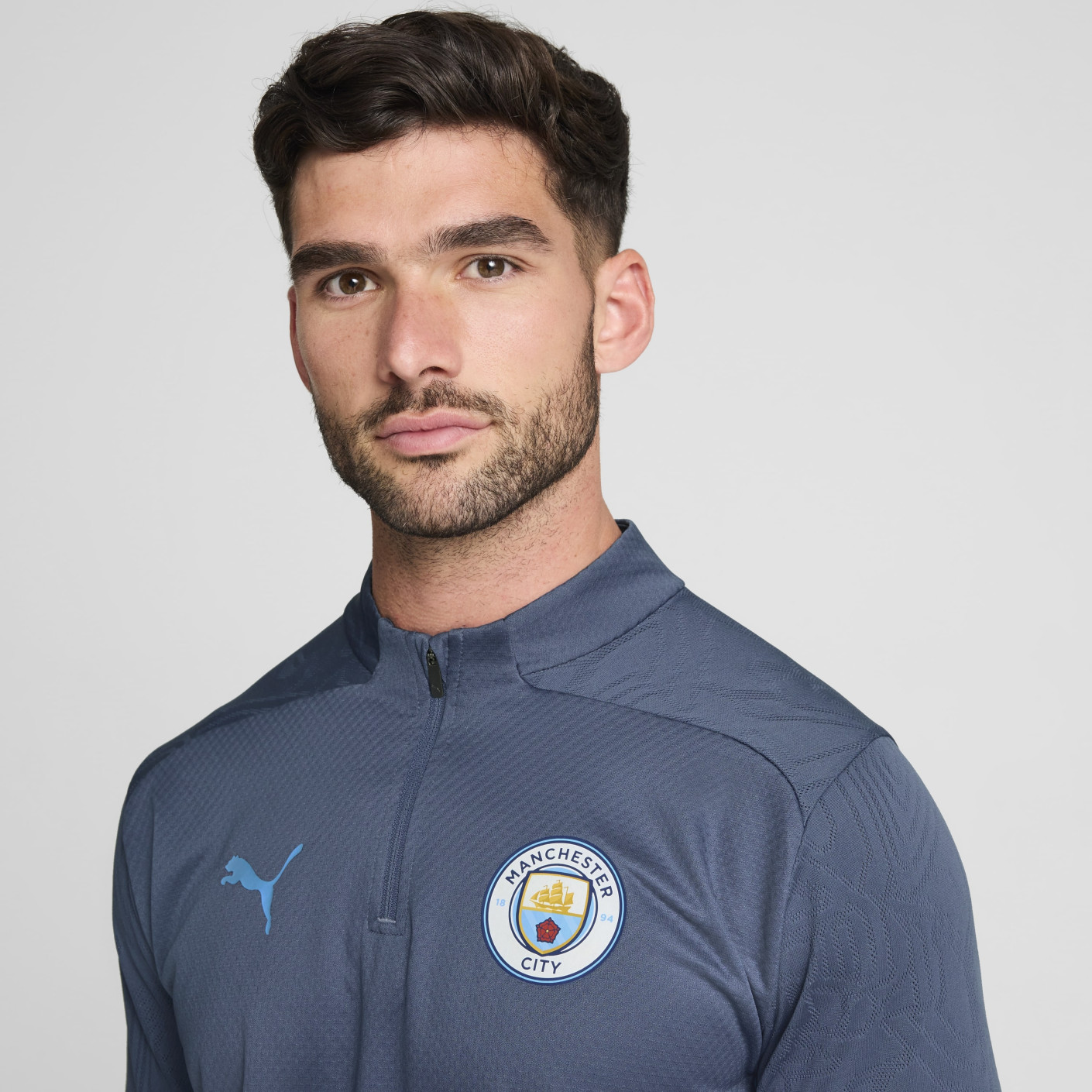PUMA Manchester City Trainingstrui 1/4-Zip 2024-2025 Donkerblauw Lichtblauw