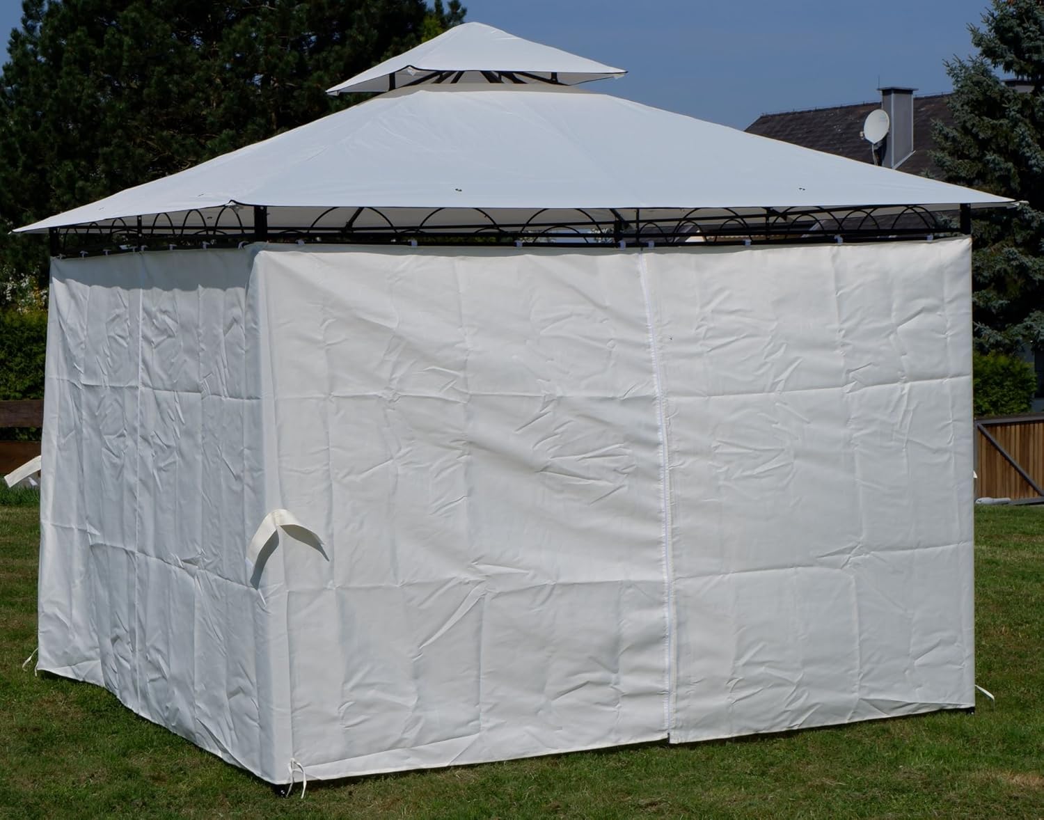 ALEOS. AS-S Garten Pavillon Gartenpavillon 3x3 Meter, Dach 100% WASSERDICHT UV30+ 9m² mit 4 Vorhängen quadratisch