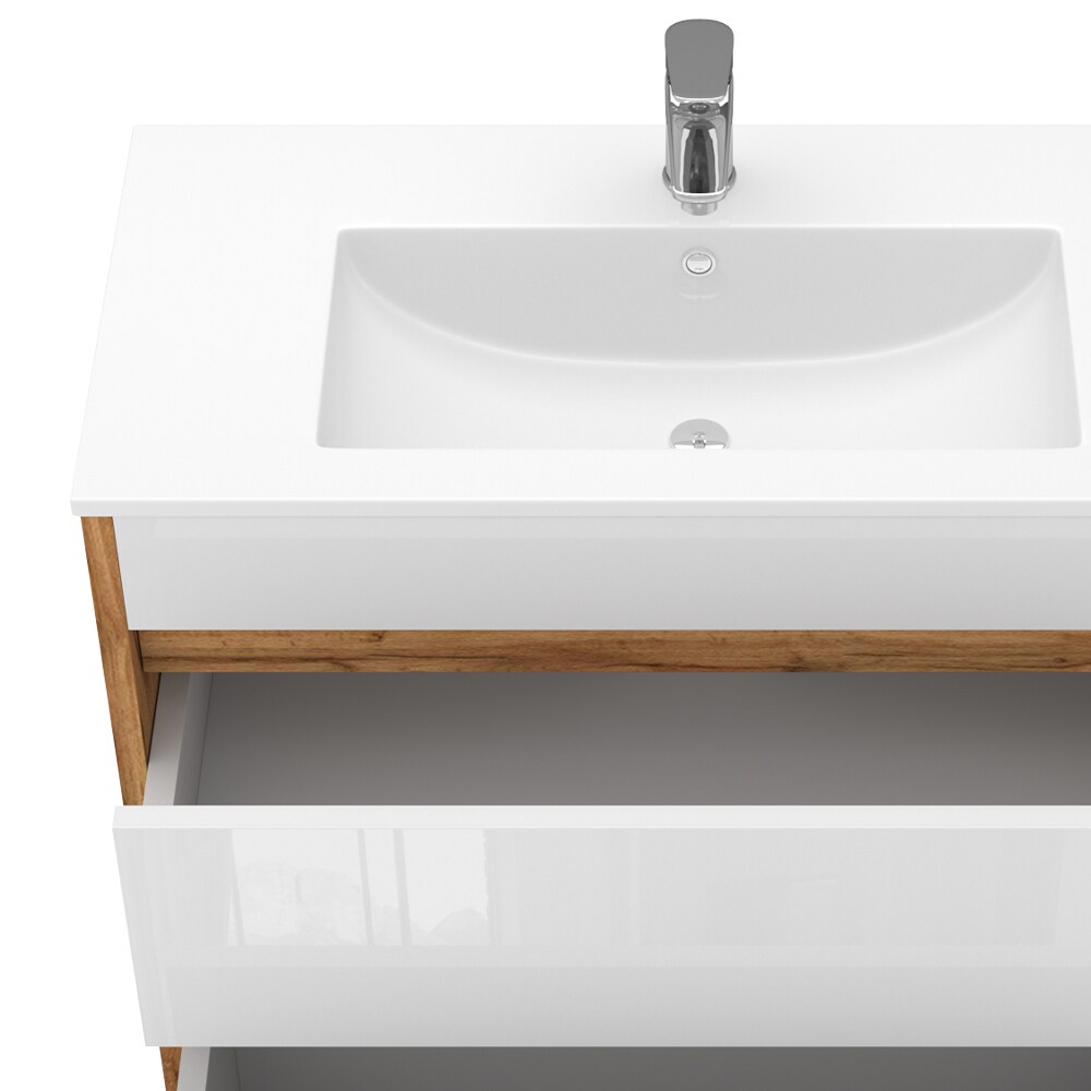 Vicco Waschbecken mit Unterschrank Detmold Eiche Weiß 80 cm