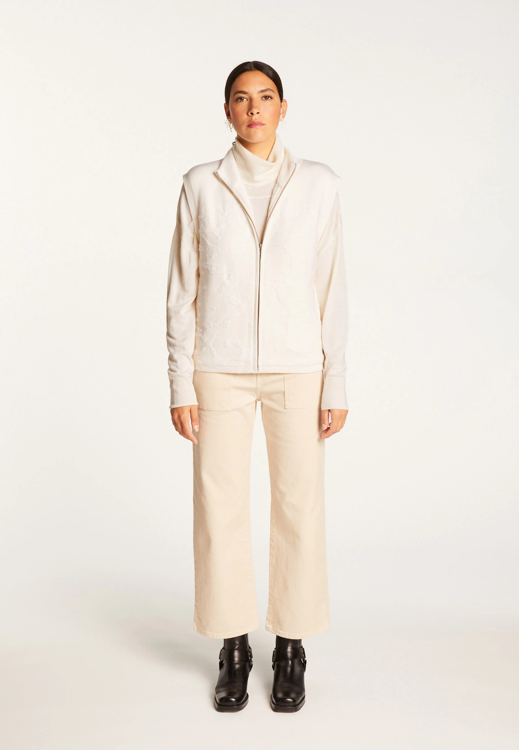 RUTHAH24 - Veste zippé sans manches en laine | Blanc