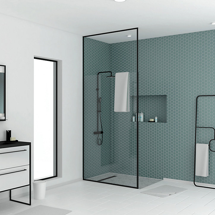 Paroi de douche à l'italienne extensible H.203/273 x l.120 cm, ép. 6 mm, profilé noir, Galedo