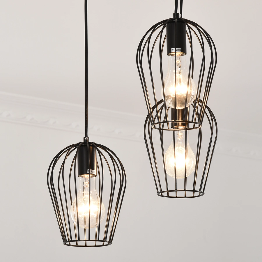 HOMCOM Pendelleuchte mit dem Metalldrahtkäfig-Design schwarz