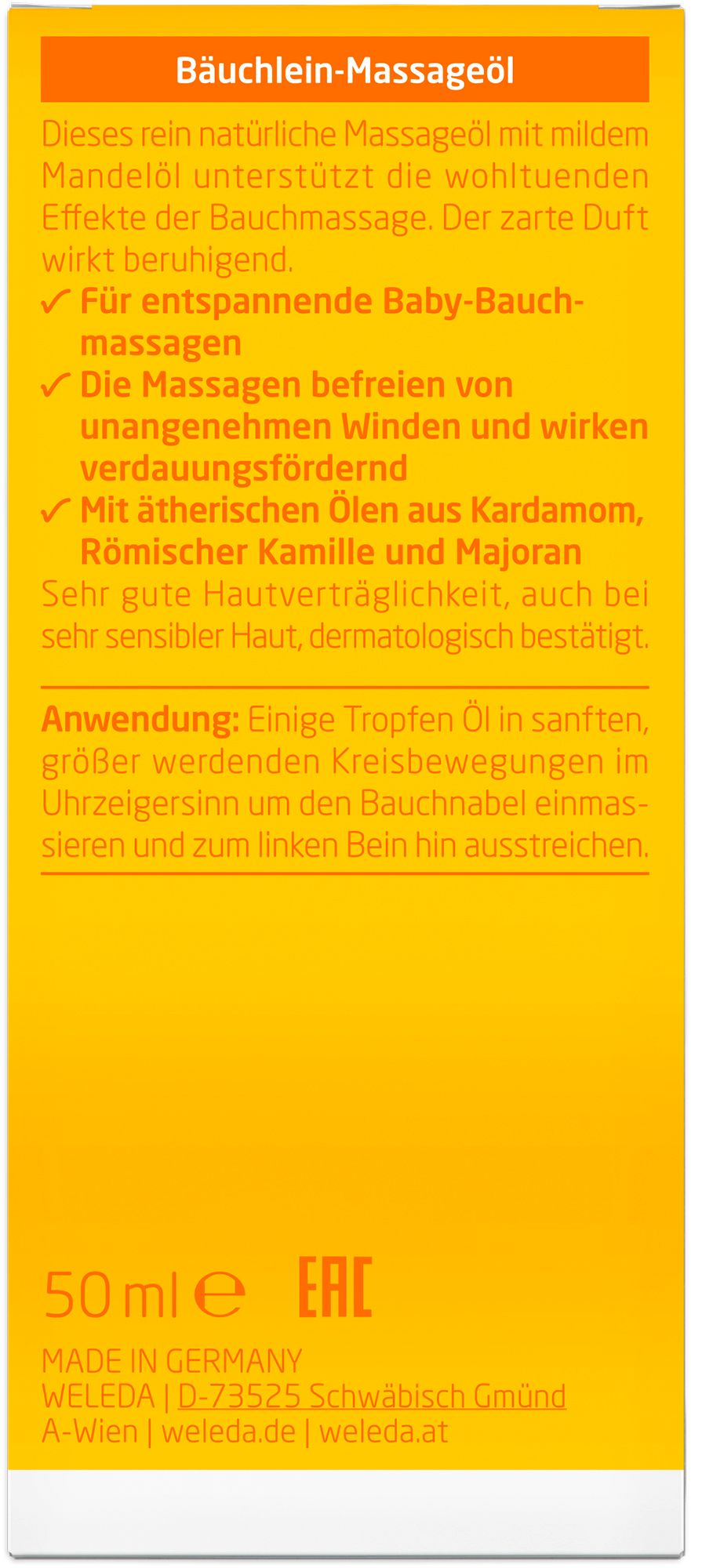 Weleda Baby Bäuchlein-Massageöl - pflegt und entspannt, mit verschiedenen ätherischen Ölen