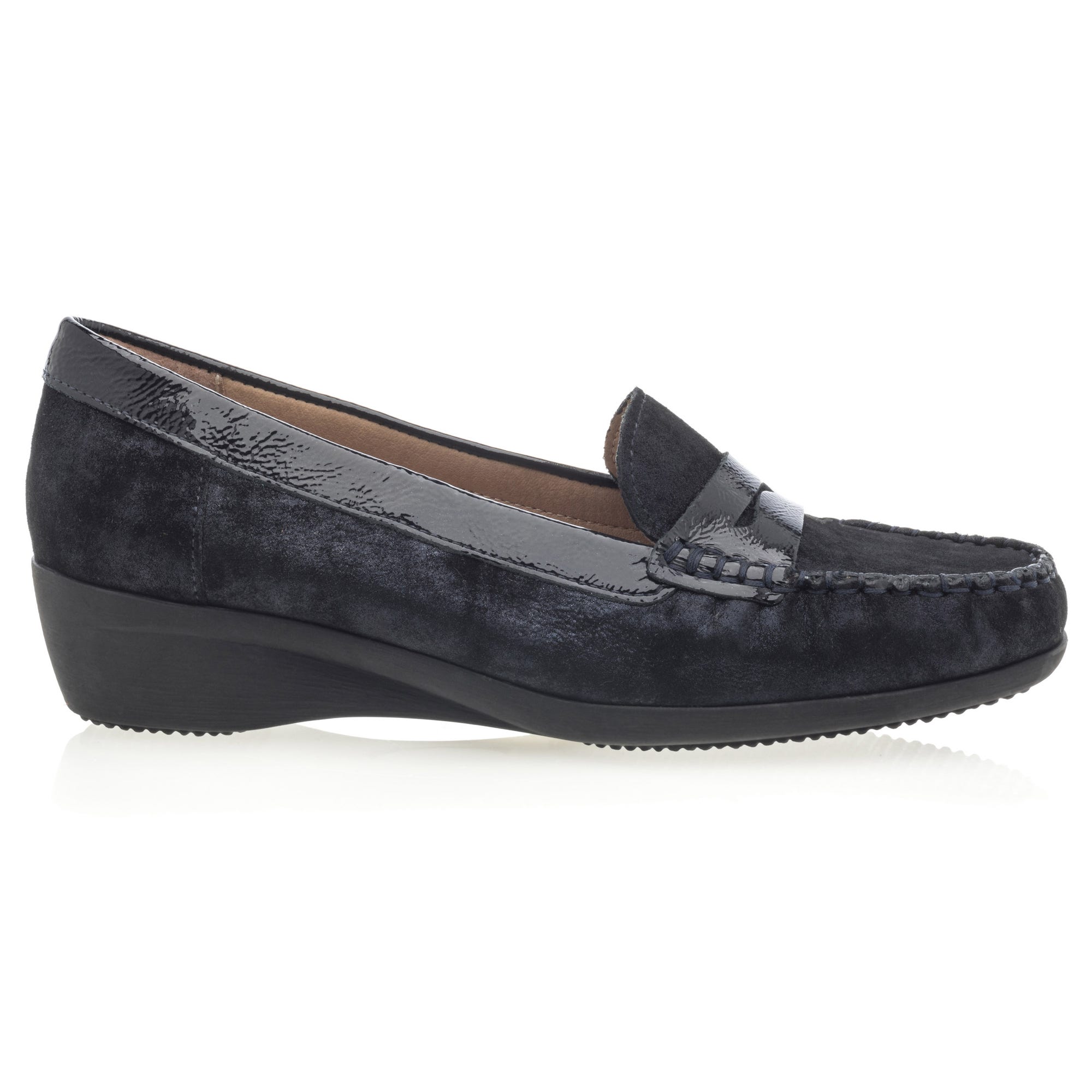 Mocassins pieds sensibles Femme en cuir bleu marine