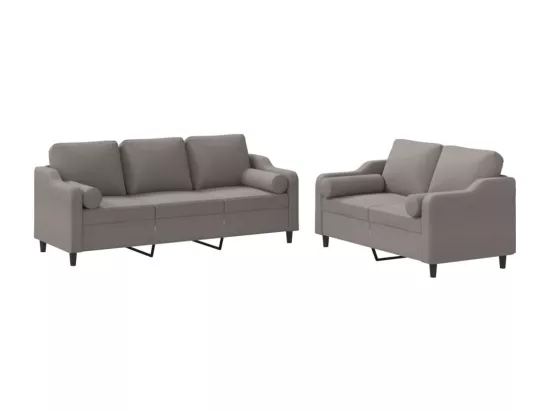 Ensemble de canapés 2 pcs avec coussins taupe tissu