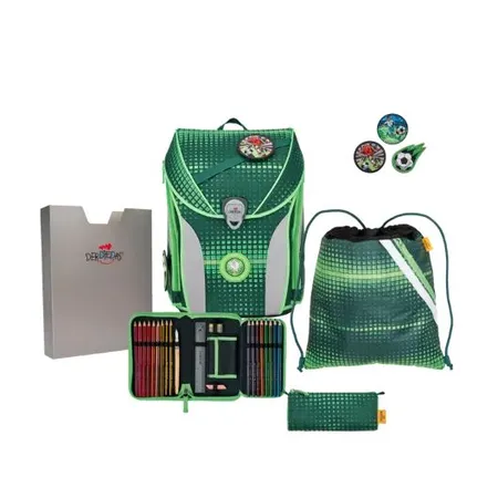 DerDieDas Schulranzen-Set Ergoflex Max Soccer Green, 5-teilig