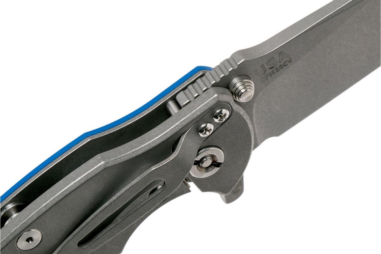 Rick Hinderer Jurassic Slicer Working Finish Blue G10 CPM 20CV zakmes