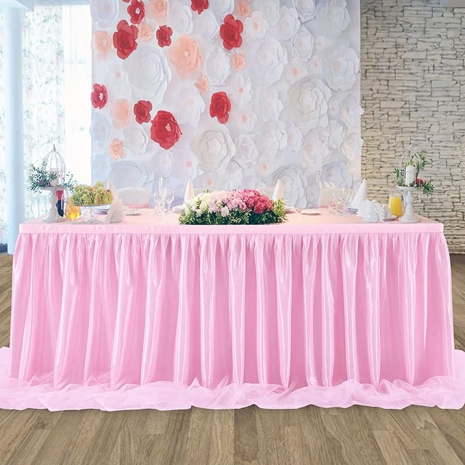 (274x76cm) Tisch Deko Tüll Tutu Tischrock Vorhang für Party / Hochzeit / Geburtstag - Pink