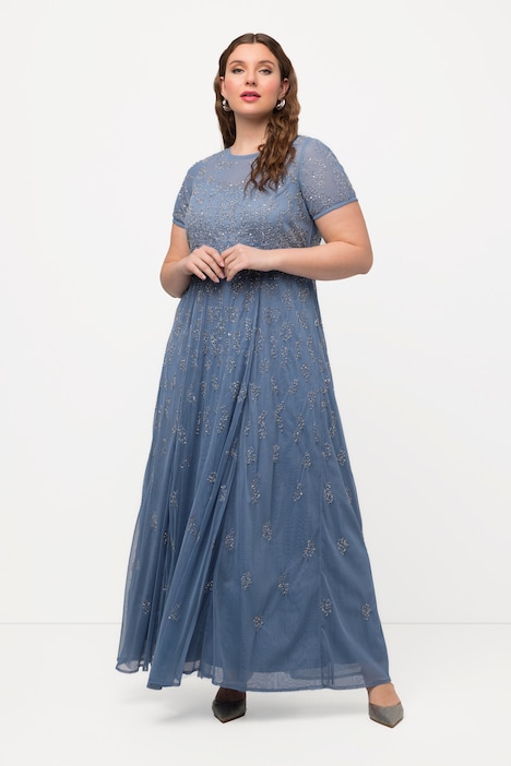 Meshkleid, Perlenstickerei, Rundhals, Halbarm