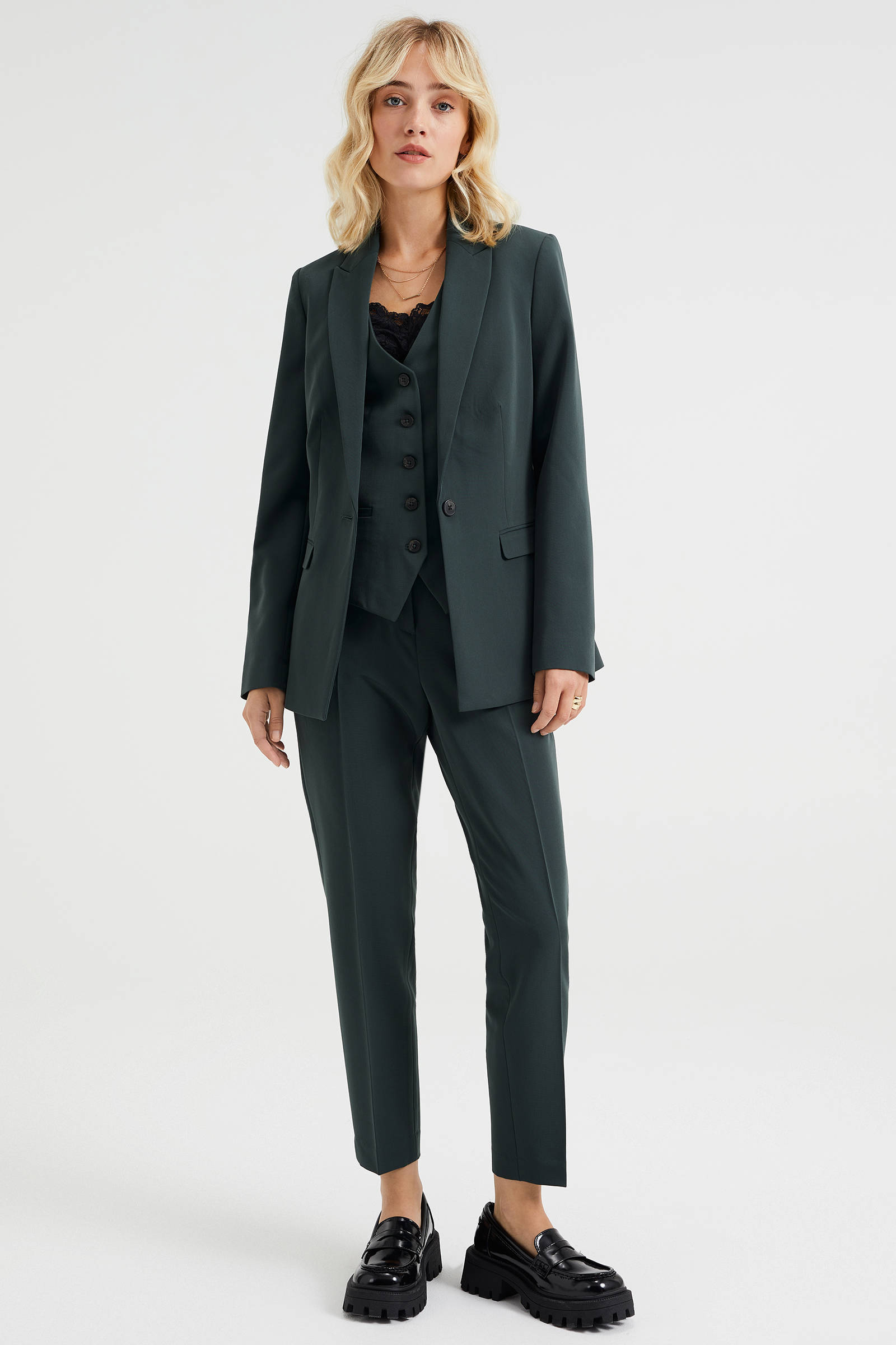 WE Fashion getailleerde blazer donkergroen