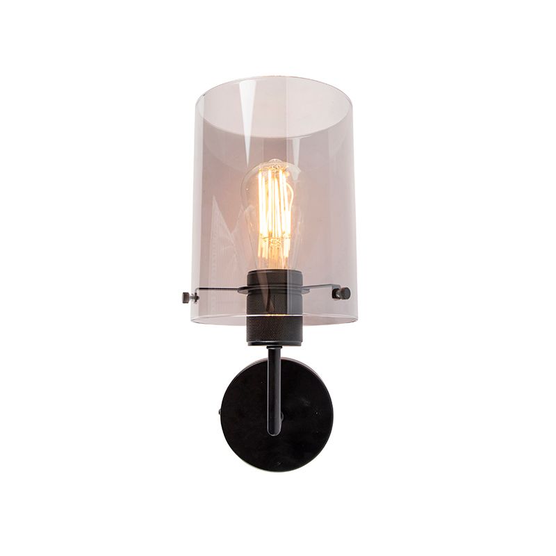 Design wandlamp zwart met smoke glas - Dome