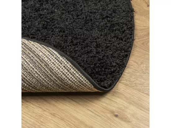 Tapis shaggy à poils longs moderne noir ø 80 cm