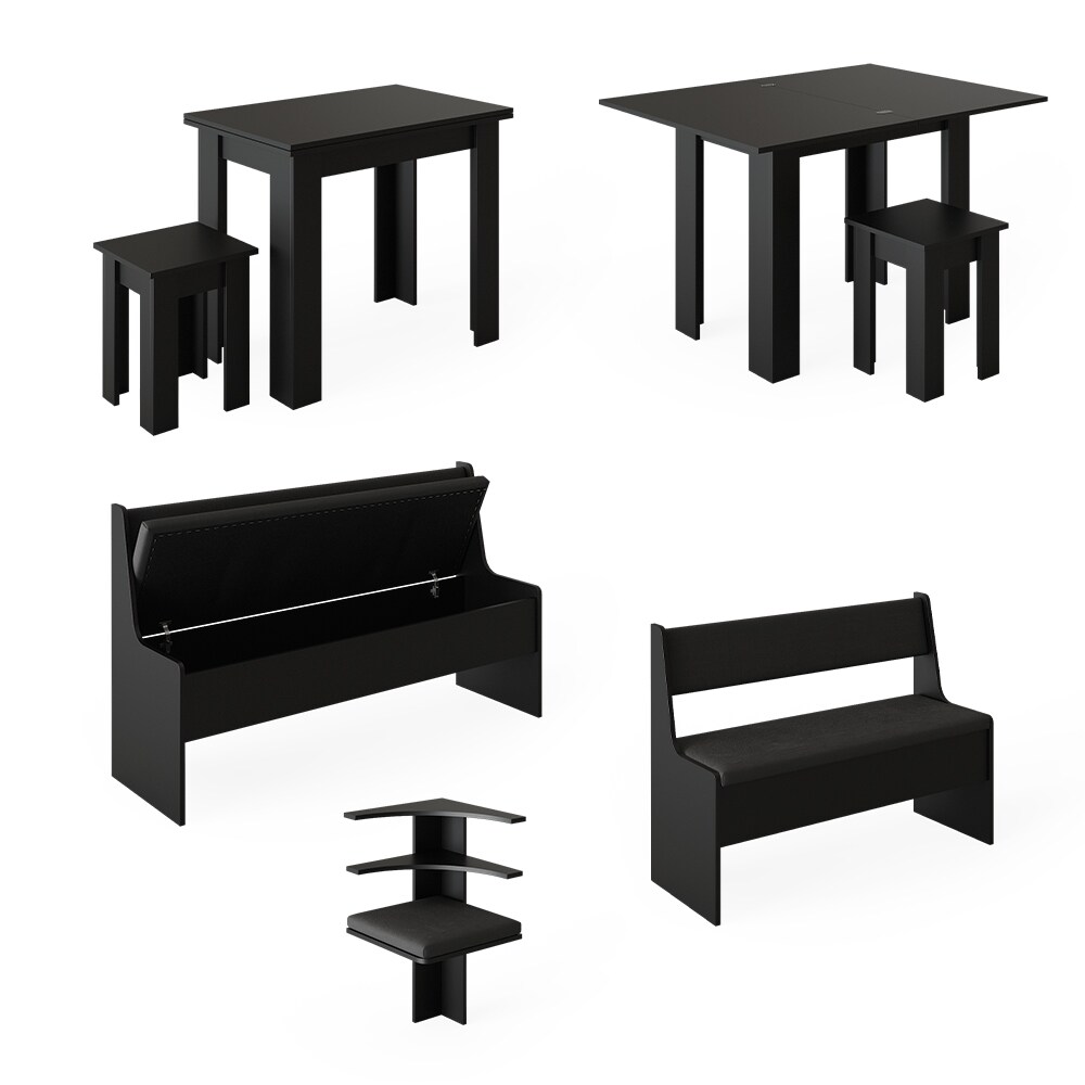 Vicco Eckbankgruppe Küchensitzgruppe Esszimmergruppe Roman Schwarz modern 180x150 cm Sitzbank Sitzecke Küchentisch Tischhocker Küchenmöbel Polstermöbel Esszimmermöbel