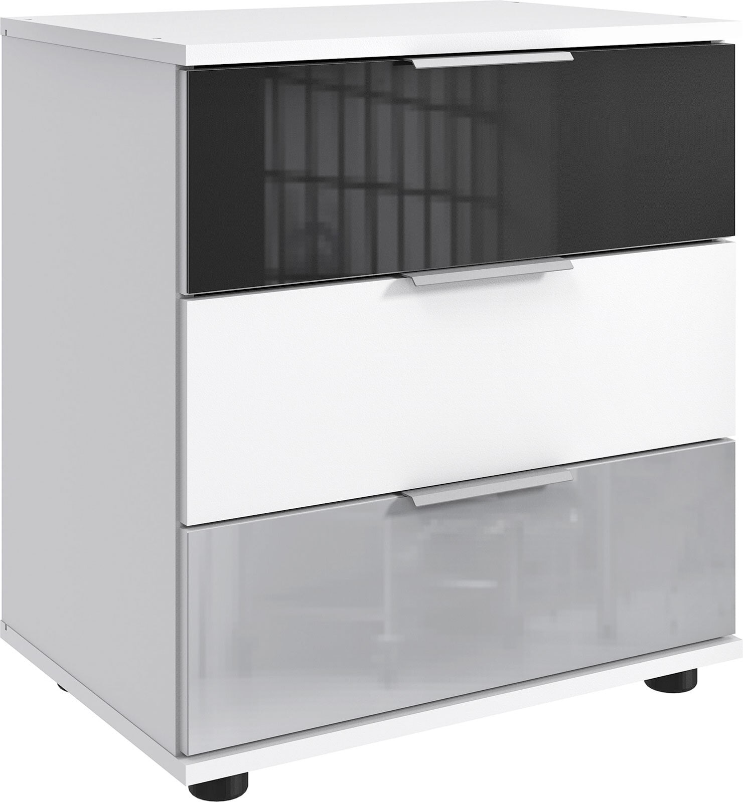 Nachtschrank Mary Weiß/Absetzung Glas Grey+Light Grey 52x58x38 cm