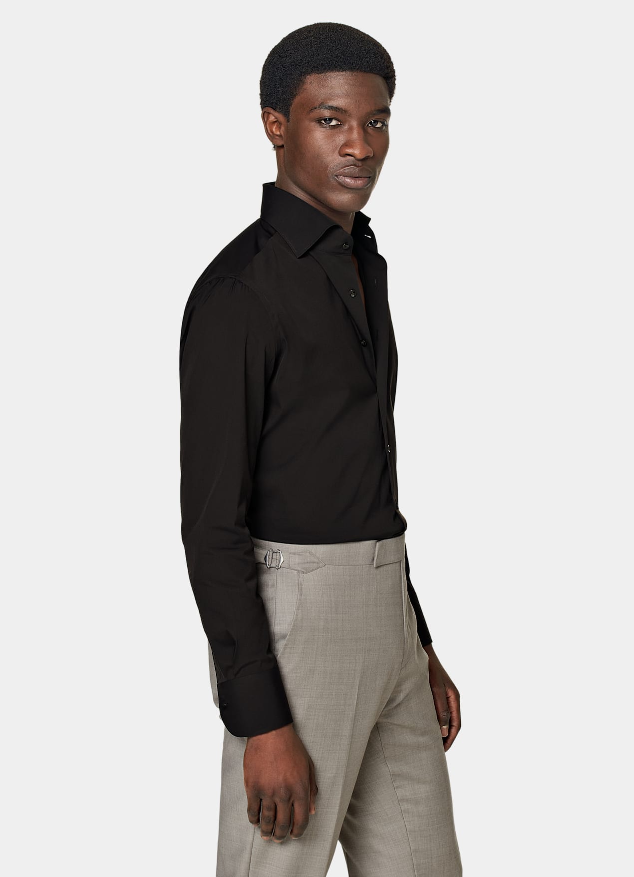 Chemise coupe très ajustée en popeline marron foncé