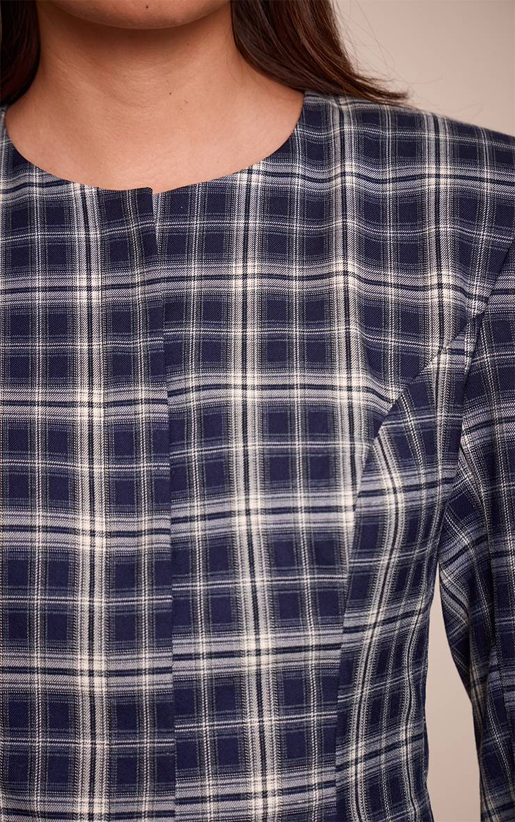 Bleu Marine Robe Blazer Mini À Carreaux Avec Épaulettes