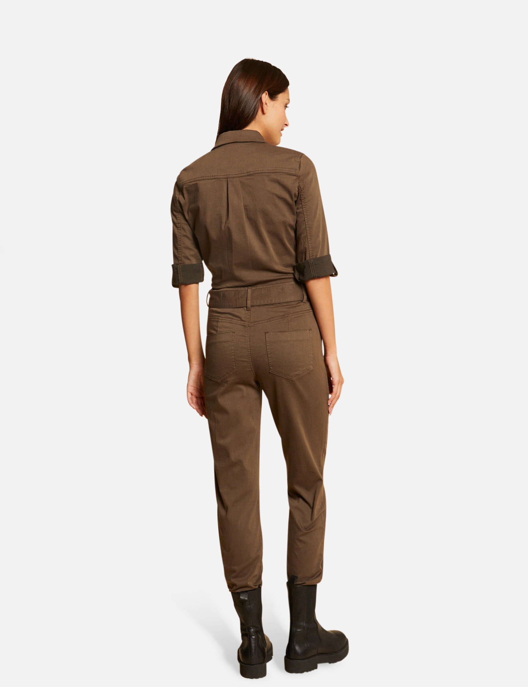 Combinaison droite ceinturée vert kaki femme - vert_kaki