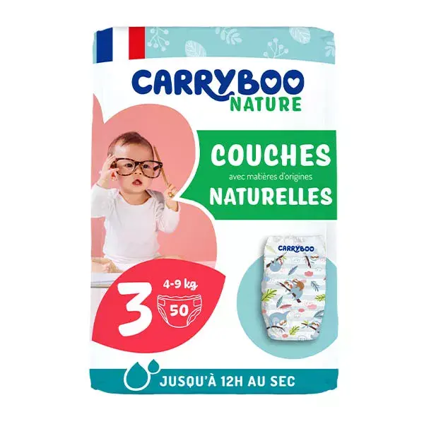 Fraldas Carryboo Nature Natural com Repolho, Tamanho 3 (4-9kg), x50