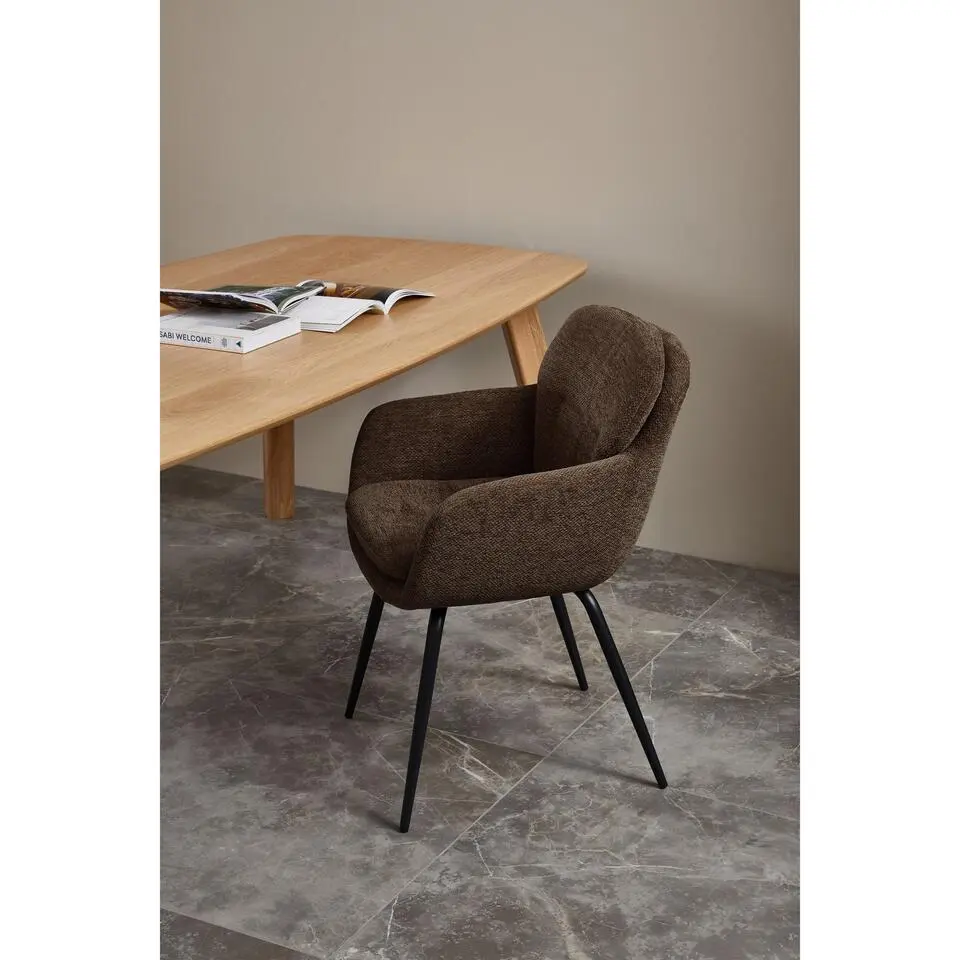WOOOD Runa Eetkamerstoelen - Polyester - Warm Bruin - Set van 2