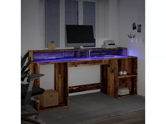 Bureau avec lumières LED vieux bois bois d'ingénierie