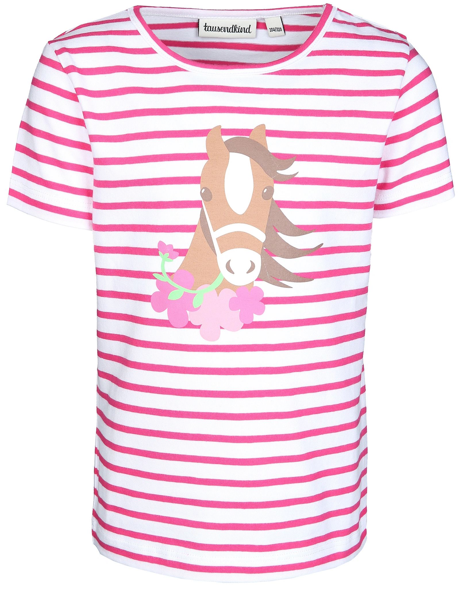 T-Shirt PFERD MIT BLUME gestreift in rosa/weiß